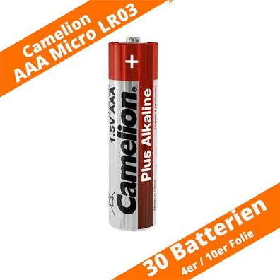 30 x Camelion AAA Micro LR03 Plus Alkaline Batterien 1,5V MN2400 Spielzeug LED