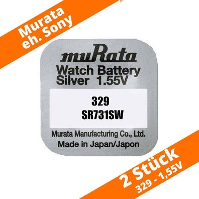 2 x Murata eh. Sony 329 SR731SW Uhren Batterie Knopfzelle Silberoxid 1,55V