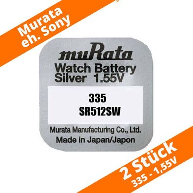 2 x Murata eh. Sony 335 Knopfzellen SR512SW Uhr Batterien Silberoxid 1,55V