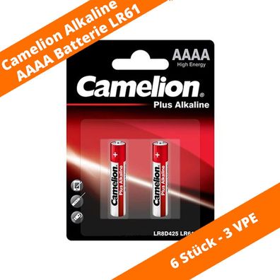6 x Camelion AAAA LR61 E96 L8 1,5V Plus Alkaline Batterie 3 x 2er-Blister NEU
