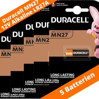 5 x Duracell MN27 V27A A27 8LR732 12V Batterie Knopfzelle Alkaline Fernbedienung
