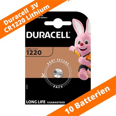 10 x Duracell CR1220 DL1220 3V Lithium Knopfzelle im 1er Blister 34mAh KCR1220