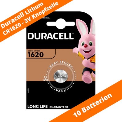 10 x CR1620 Duracell Lithium Knopfzelle DL1620 75mAh 3V Batterie 10 x 1er VPE