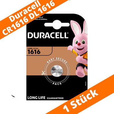 1 x CR1616 Duracell Lithium Knopfzelle DL1616 270mAh 3V Batterie 16mm x 1,6mm