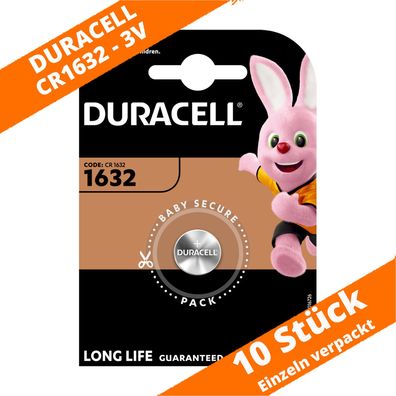 10 x Duracell CR1632 Lithium Knopfzelle DL1632 140mAh 3V Batterie 10 x 1er VPE