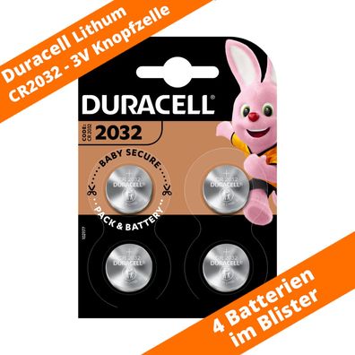 4 x CR2032 Duracell Lithium Knopfzelle DL2032 265mAh 3V Batterie 1 x 4er VPE