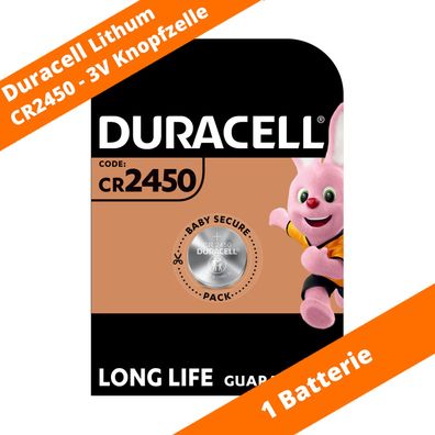 1 x CR2450 Duracell Lithium Knopfzelle DL2450 24,5 x 5mm 3V Batterie 1er VPE