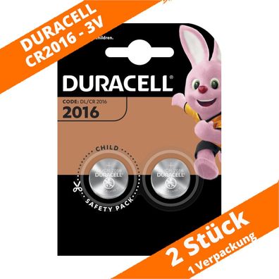 2 x Duracell CR2016 Lithium Knopfzelle DL2016 110mAh 3V Batterie 1 x 2er VPE