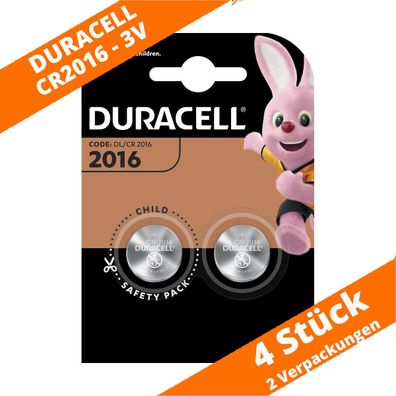 4 x Duracell CR2016 Lithium Knopfzelle DL2016 110mAh 3V Batterie 2 x 2er VPE