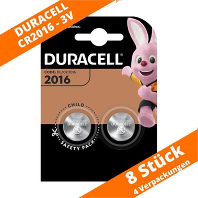 8 x Duracell CR2016 Lithium Knopfzelle DL2016 110mAh 3V Batterie 4 x 2er VPE