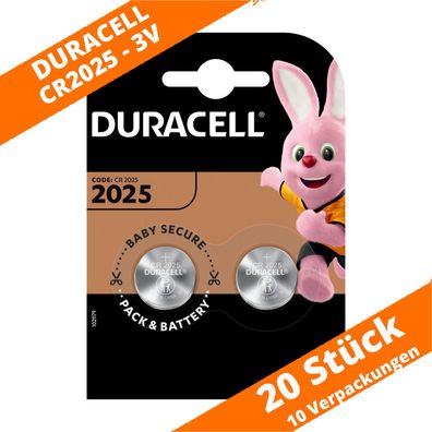 20 x CR2025 Duracell Lithium Knopfzelle DL2025 150mAh 3V Batterie 10 x 2er VPE