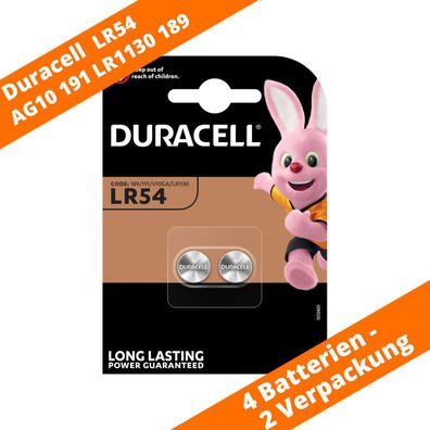 4 Stück Knopfzellen AG10 LR1130 189 389 LR54 V10GA Uhrenbatterie von Duracell