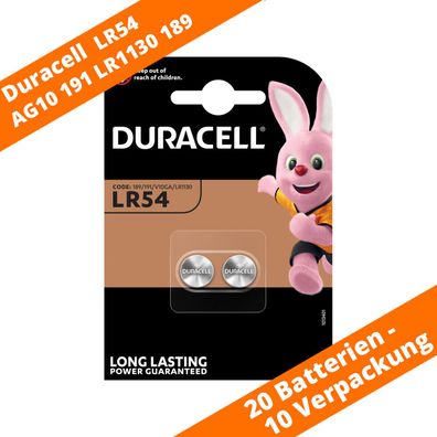 20 Stück Knopfzellen AG10 LR1130 189 389 LR54 V10GA Uhrenbatterie von Duracell