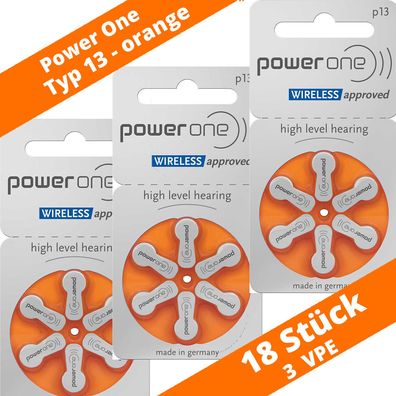18 x Power One Typ P13 PR48 Hörgerätebatterien 13 Orange 1,45V Zink Luft
