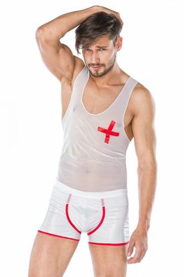 Herren Unterwäsche Set Weiß Wetlook Boxer Shorts und Shirt Gr. S/ M bis 5 XL