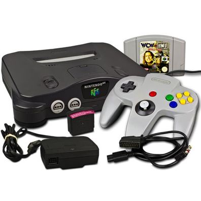 Nintendo 64 - N64 Konsole + Controller + KABEL + Spiel WCW VS. NWO WORLD TOUR