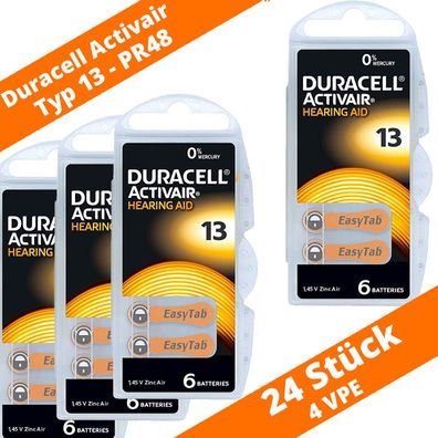 24 x Duracell Activair Hörgerätebatterien PR48 Typ 13 Orange 4 x 6er Blister NEU