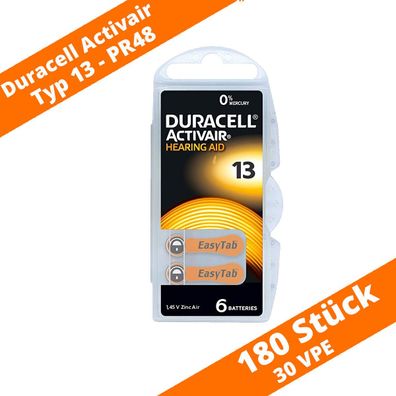180 x Duracell Activair Hörgerätebatterien PR48 Typ 13 Orange 30 x 6er Blister