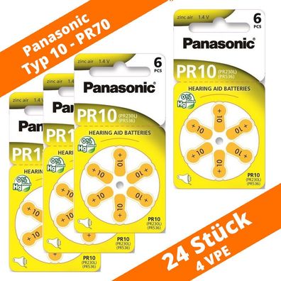 24 x Panasonic Hörgerätebatterien Typ 10 PR70 Neu 4 Blister PR230L Hearing Aid