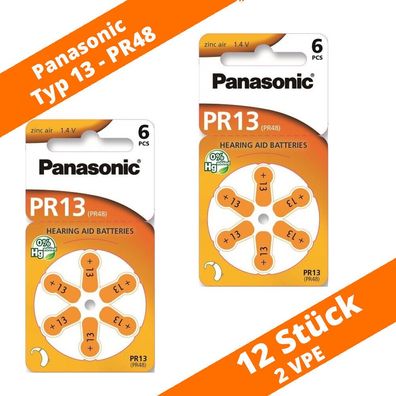 12 x Panasonic Hörgerätebatterien Typ 13 PR48 Neu 2 Blister PZA13 Hearing Aid