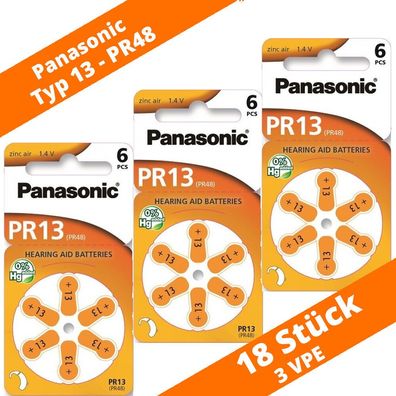 18 x Panasonic Hörgerätebatterien Typ 13 PR48 Neu 3 Blister PZA13 Hearing Aid
