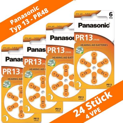 24 x Panasonic Hörgerätebatterien Typ 13 PR48 Neu 4 Blister PZA13 Hearing Aid