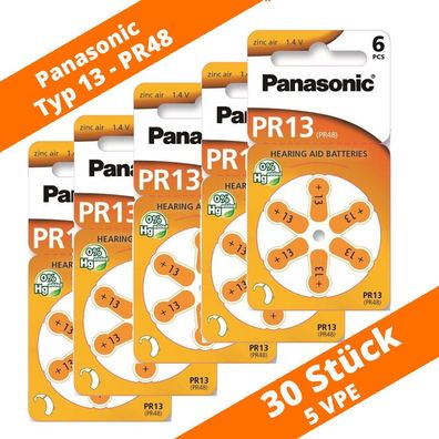 30 x Panasonic Hörgerätebatterien Typ 13 PR48 Neu 5 Blister PZA13 Hearing Aid