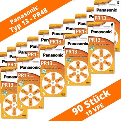 90 x Panasonic Hörgerätebatterien Typ 13 PR48 Neu 15 Blister PZA13 Hearing Aid