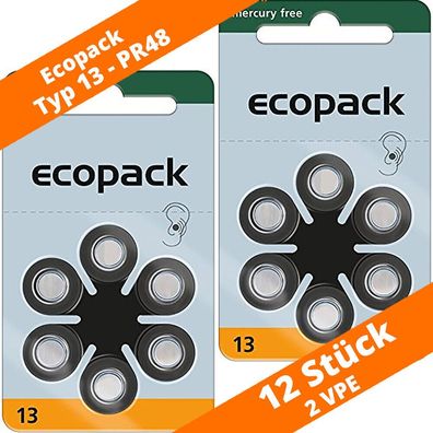 12 VARTA Ecopack Hörgerätebatterien Typ 13 PR48 NEU Hearing Aid 2 Blister