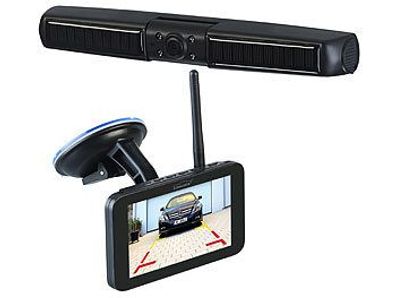 Lescars Kabellose Solar-Funk-Rückfahrkamera mit Full HD & 5" (12,5 cm) Monitor