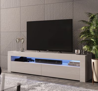 Stilvoller RTV-Schrank LED Beleuchtung TV-Lowboard Weiß Matt - Weiß Hochglanz 155 cm