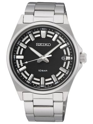 Seiko Herren-Armbanduhr Quarz Stahl/ Schwarz SUR505P1