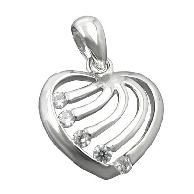Anhänger 15x16mm Herz mit Zirkonias rhodiniert glänzend Silber 925