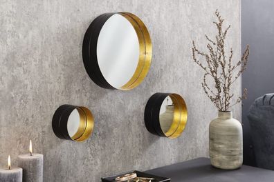 Modernes 3er Set Spiegel Flexible 25cm schwarz-gold Metall