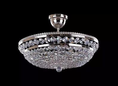 Rund Silber Luxus Deckenlampe Lüster Deckenleuchter Silber Kronleuchter Kristall