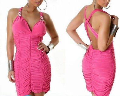 SeXy Damen Party Mini Kleid Raff Dress Glitzer Schnallen S/ M 34/36 NEU pink