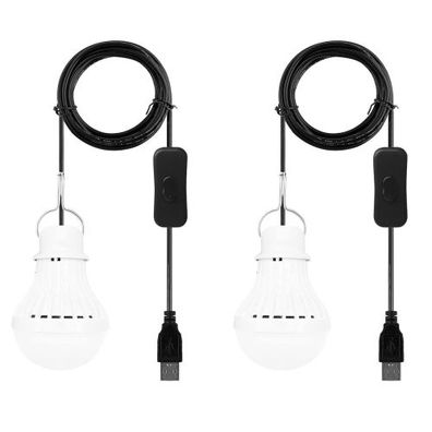 2 Stück USB-Birnen, Camping-Licht, Notlicht (7 W Schalterdraht, warmweiß)