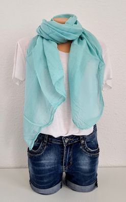 Blogger Italy Schal Tuch Scarf Seide/ Baumwolle asymetrisch einfarbig helles Türkis