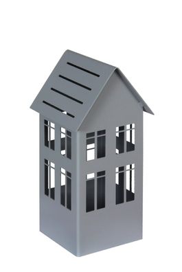 Windlicht Dekohaus "Drax" 3D, grau 9x8x15cm, Metall, von Kaheku