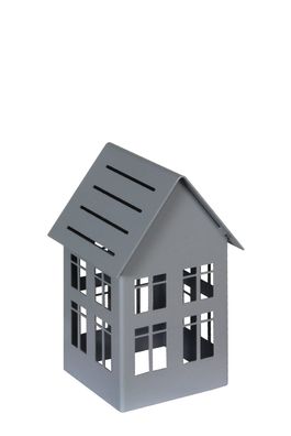 Windlicht Dekohaus "Drax" 3D, grau 9x8x13cm, Metall, von Kaheku