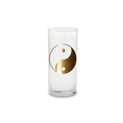 yogabox Magische KERZE Weiß mit dem goldenen Etikett "Ying & Yang" ca. 14 cm