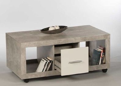 Couchtisch STONE Wohnzimmertisch Beistelltisch Tisch in Beton Optik Abs. Weiss