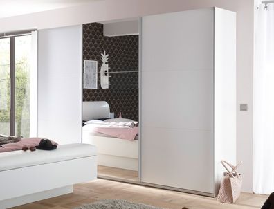 Schwebetürenschrank "BRAVO" Kleiderschrank Schrank Schlafzimmer Weiß mit Spiegel