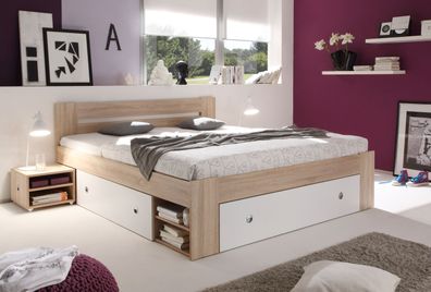 Doppelbett Nachtkommoden Bett 180 x 200 cm Ehebett Eiche Sonoma weiß Bettkasten