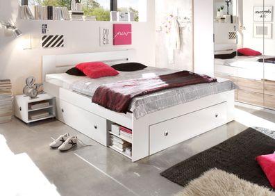 Doppelbett mit Nachtkommoden Bett 180 x 200 cm Ehebett weiß Bettkasten