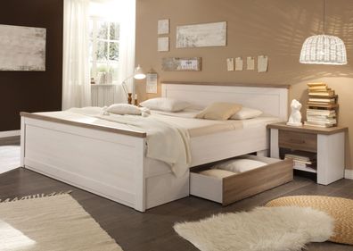 Bettanlage mit 2 Nachttischen LUCA Bett 180cm Doppelbett Pinie weiß braun