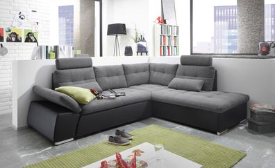 Ecksofa JAK Couch Schlafcouch Sofa Lederlook grau schwarz Ottomane rechts L-Form
