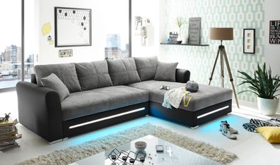 Sofa Couch Schlafcouch Schlafsofa LED schwarz schlamm-grau L-Form rechts