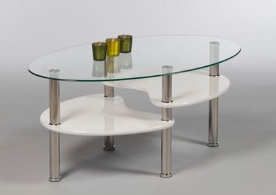 Couchtisch "PANTY" Beistelltisch Wohnzimmertisch Tisch weiß Glas oval 90cm
