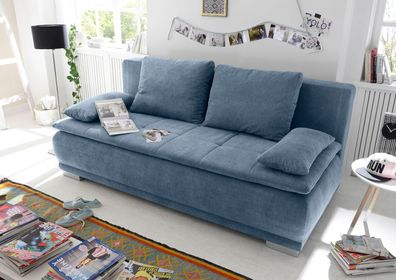 Couch Sofa Zweisitzer LUIGI Schlafcouch Schlafsofa ausziehbar denim blau 208cm